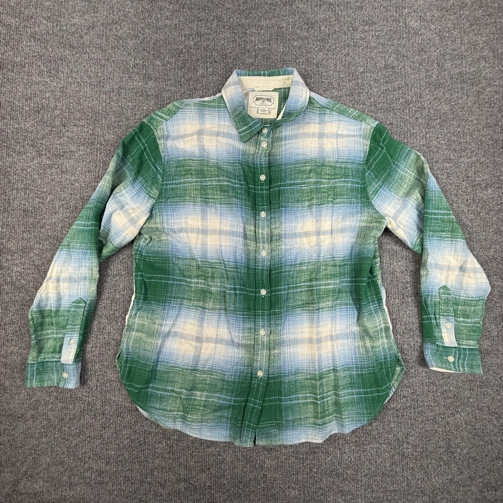 American Eagle Outfitters Shirt Womens Medium Green Plaid Button Up Cotton